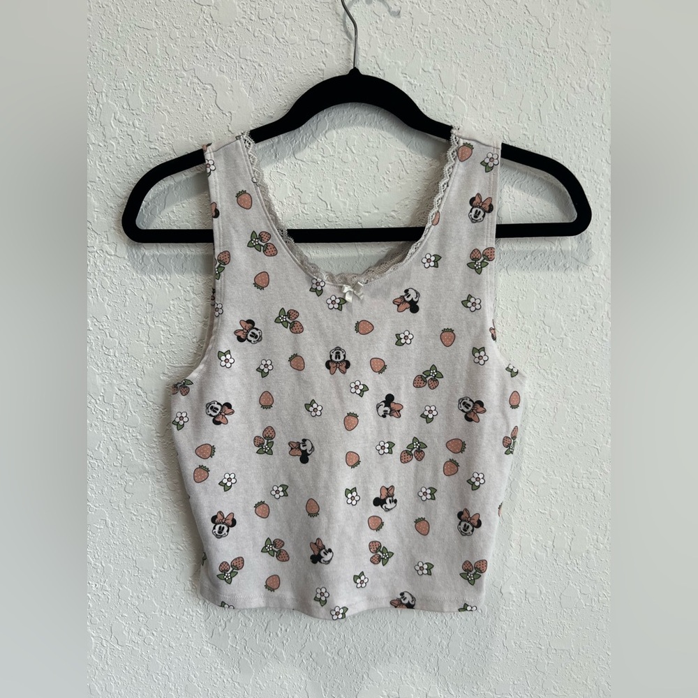 Disney Minnie Mouse Strawberry Graphic Sleeveless Crop Top‎ Size Large